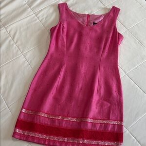 Elegant Vintage 1990’s Pink Dress with Dark Pink And Silver Trim.